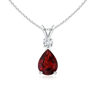 8x6mm AAAA Garnet Teardrop Pendant with Diamond in P950 Platinum