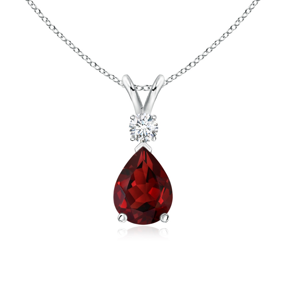 8x6mm AAAA Prong-Set Garnet Teardrop V-Bale Pendant with Diamond in P950 Platinum 