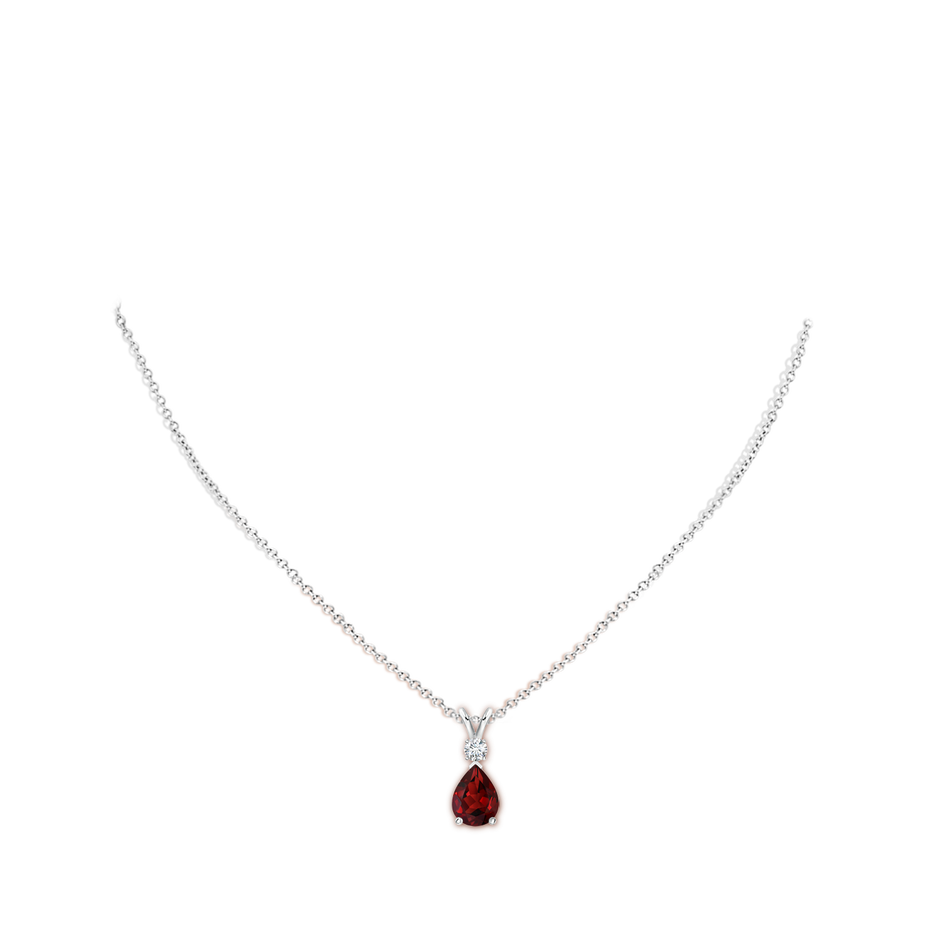 8x6mm AAAA Prong-Set Garnet Teardrop V-Bale Pendant with Diamond in P950 Platinum pen