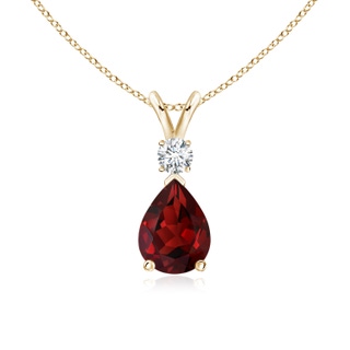 8x6mm AAAA Garnet Teardrop Pendant with Diamond in Yellow Gold