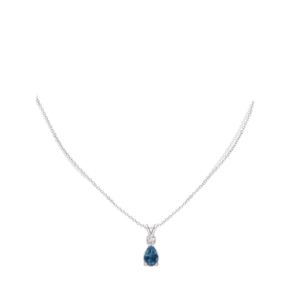10x7mm A London Blue Topaz Teardrop Pendant with Diamond in P950 Platinum pen