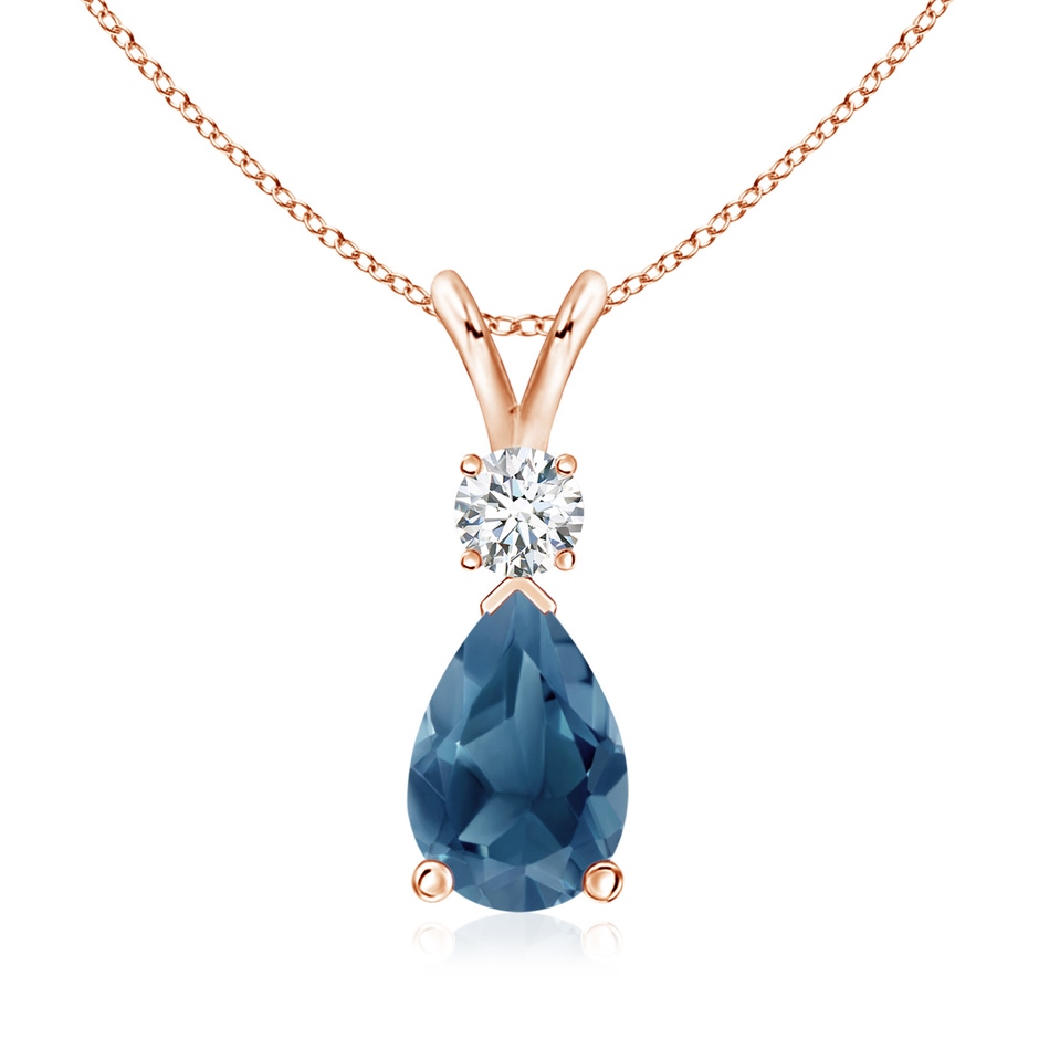 10x7mm A London Blue Topaz Teardrop Pendant with Diamond in Rose Gold 