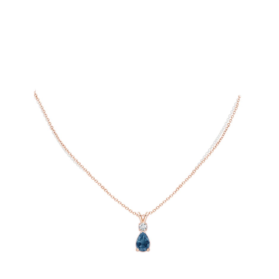 10x7mm A London Blue Topaz Teardrop Pendant with Diamond in Rose Gold pen