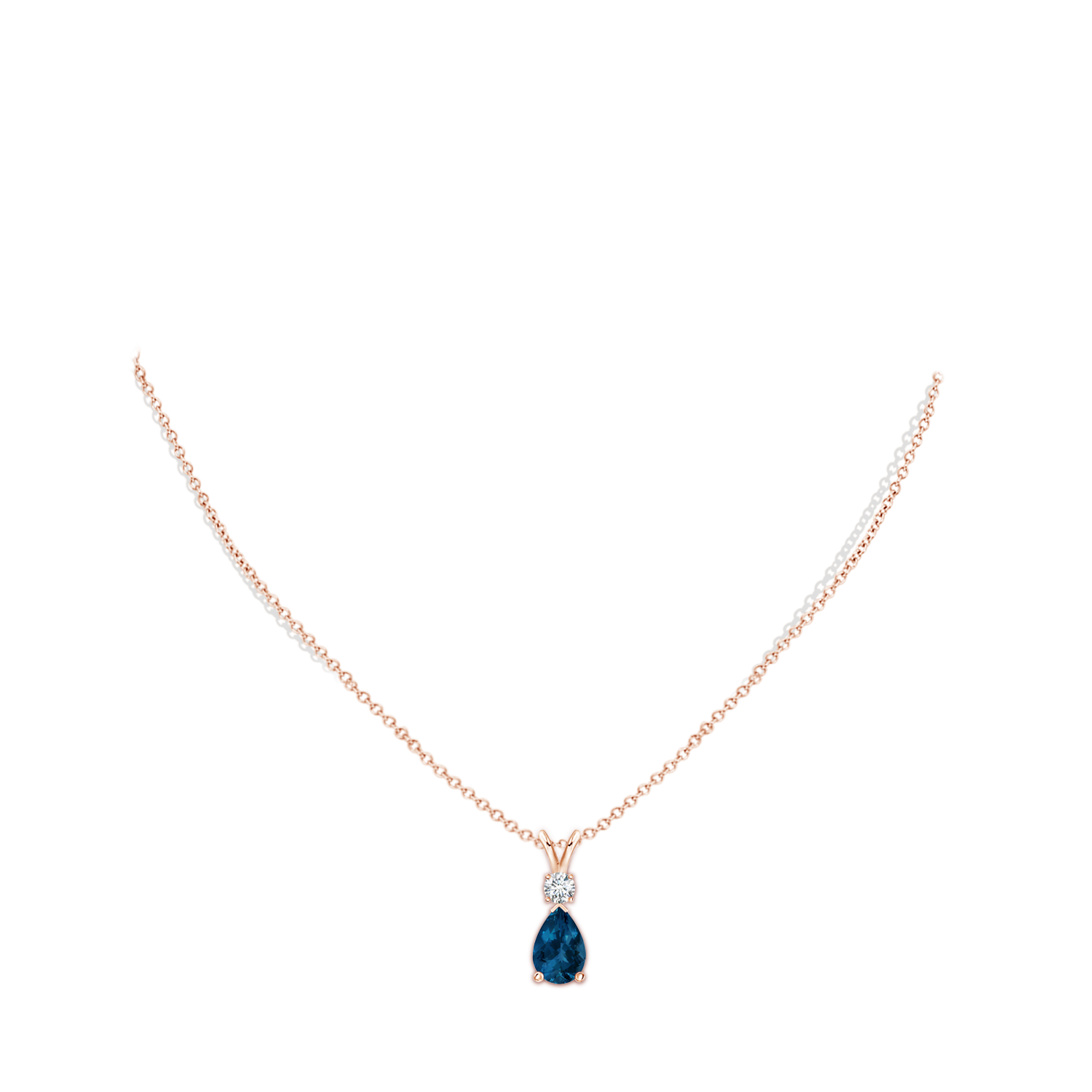 10x7mm AAA London Blue Topaz Teardrop Pendant with Diamond in Rose Gold - body_neck