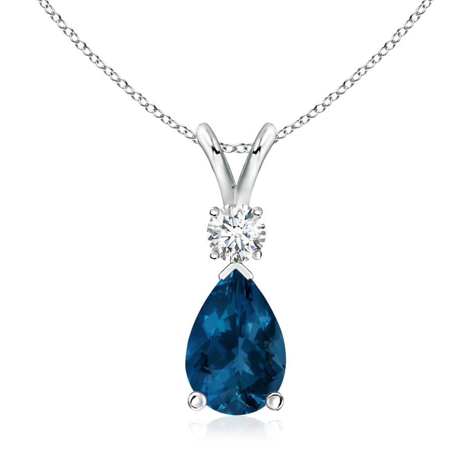 10x7mm AAA London Blue Topaz Teardrop Pendant with Diamond in White Gold 