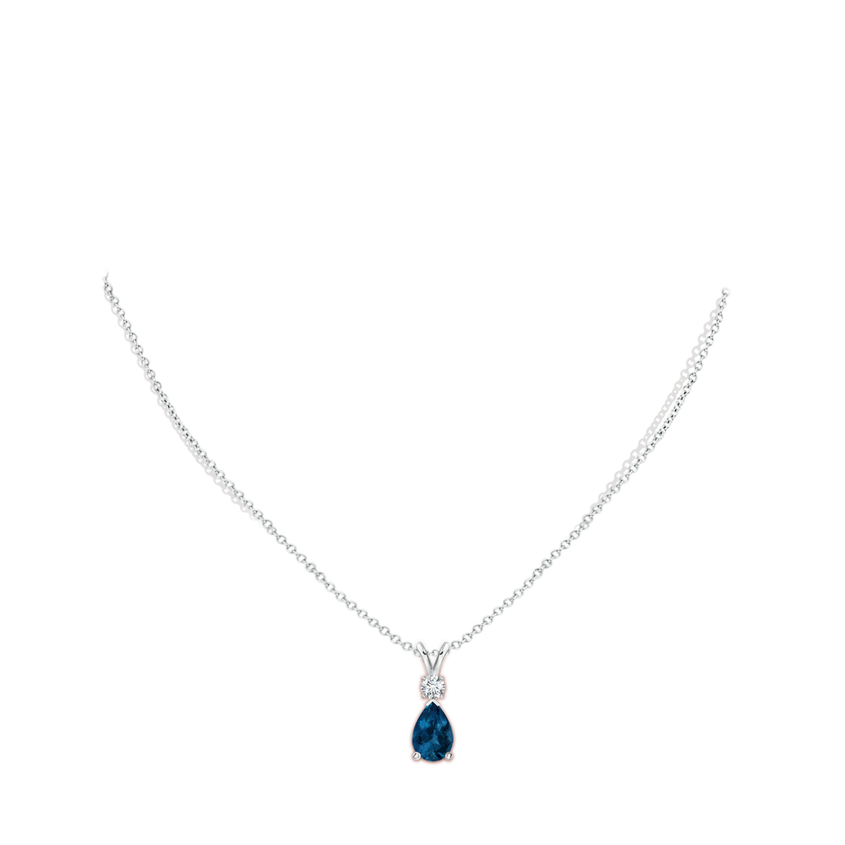 10x7mm AAA London Blue Topaz Teardrop Pendant with Diamond in White Gold pen