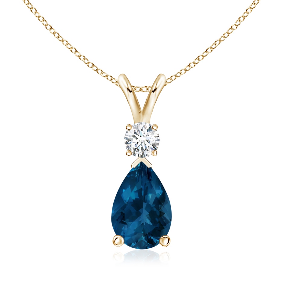 10x7mm AAA London Blue Topaz Teardrop Pendant with Diamond in Yellow Gold 