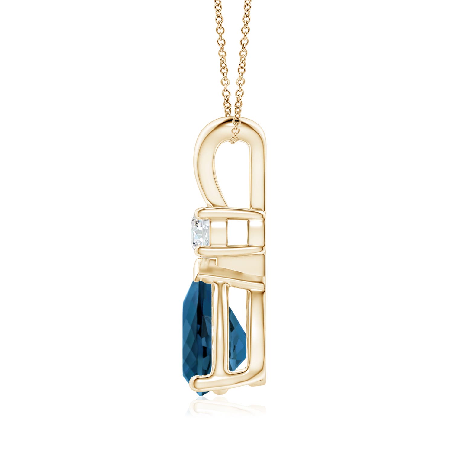 10x7mm AAA London Blue Topaz Teardrop Pendant with Diamond in Yellow Gold