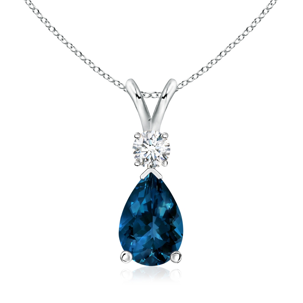 10x7mm AAAA London Blue Topaz Teardrop Pendant with Diamond in P950 Platinum