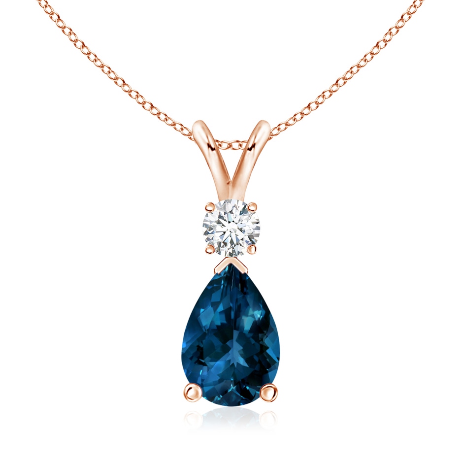10x7mm AAAA London Blue Topaz Teardrop Pendant with Diamond in Rose Gold 