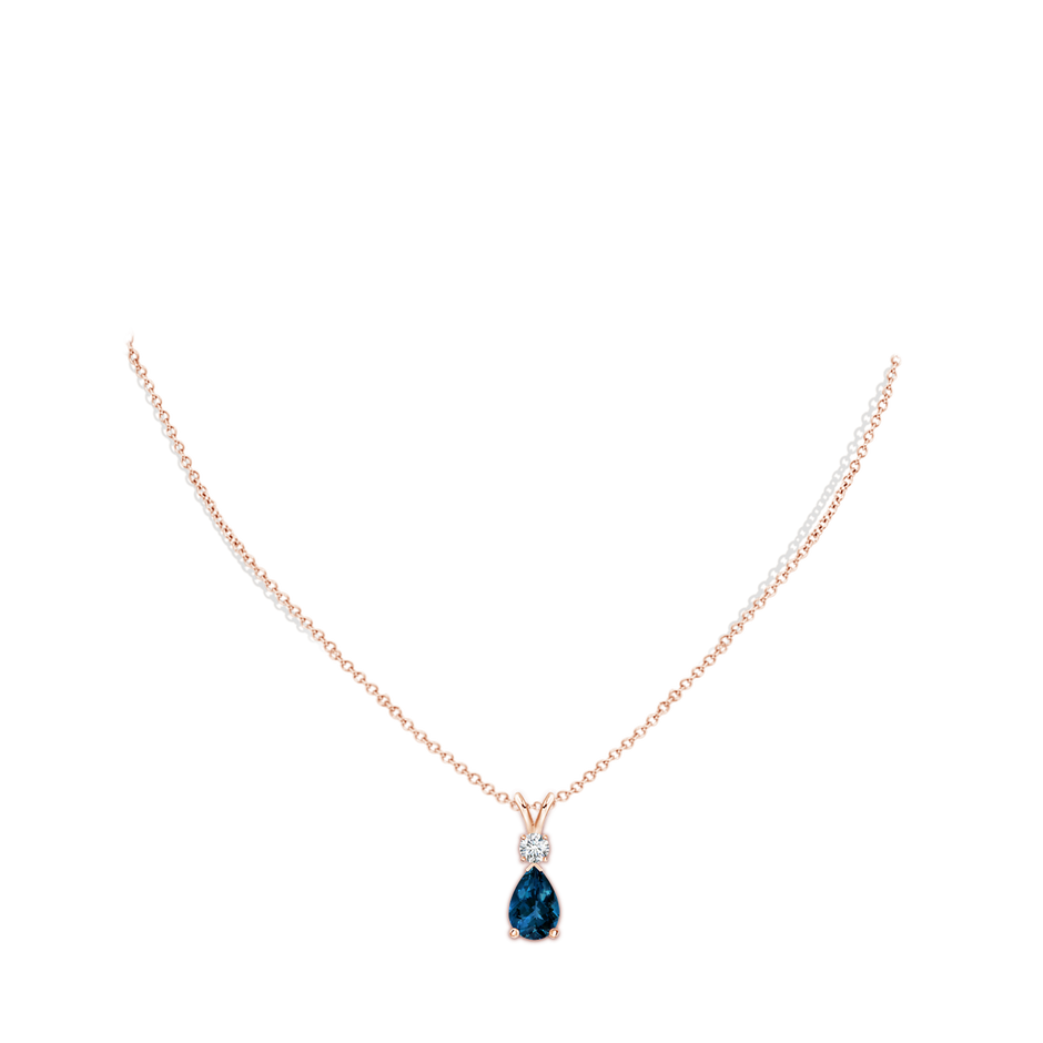 10x7mm AAAA London Blue Topaz Teardrop Pendant with Diamond in Rose Gold pen