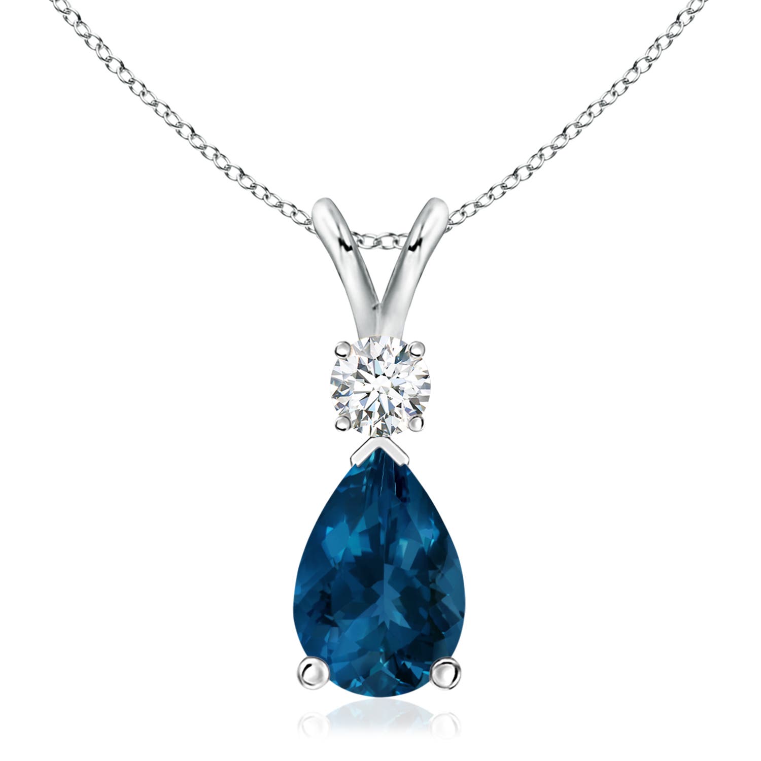 12x8mm AAA London Blue Topaz Teardrop Pendant with Diamond in 18K White Gold