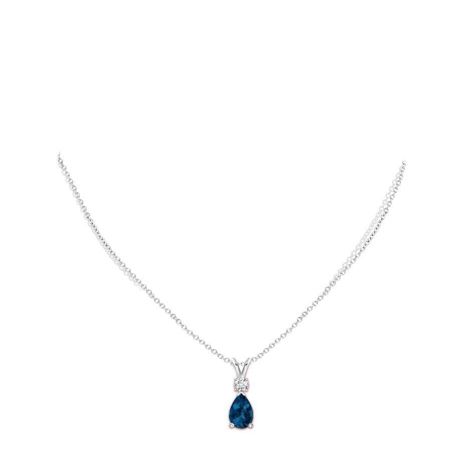 12x8mm AAA London Blue Topaz Teardrop Pendant with Diamond in 18K White Gold pen