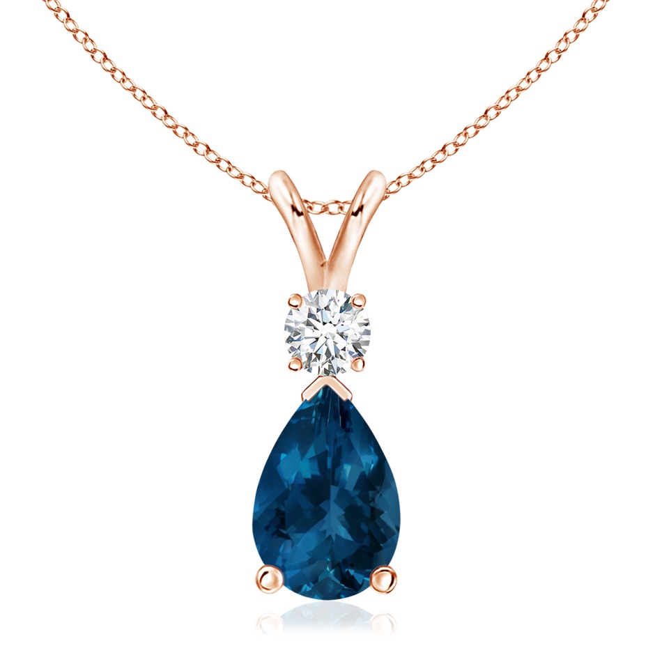 12x8mm AAA London Blue Topaz Teardrop Pendant with Diamond in Rose Gold 