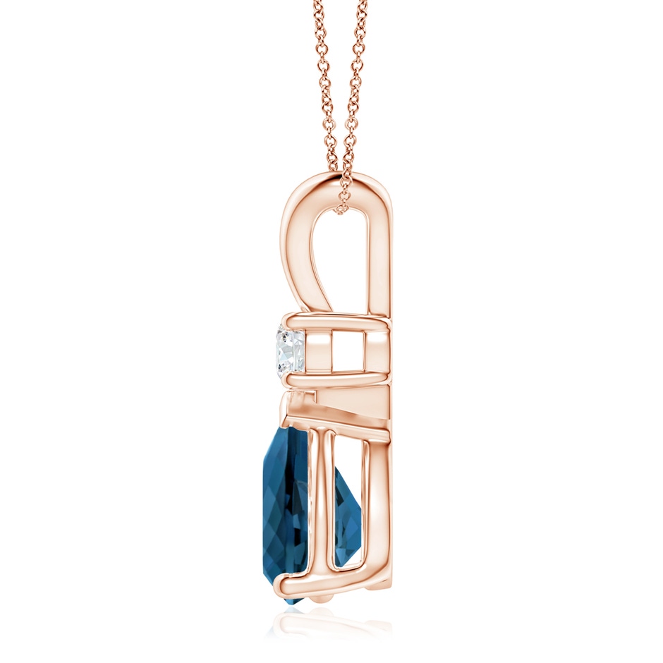 12x8mm AAA London Blue Topaz Teardrop Pendant with Diamond in Rose Gold side 199