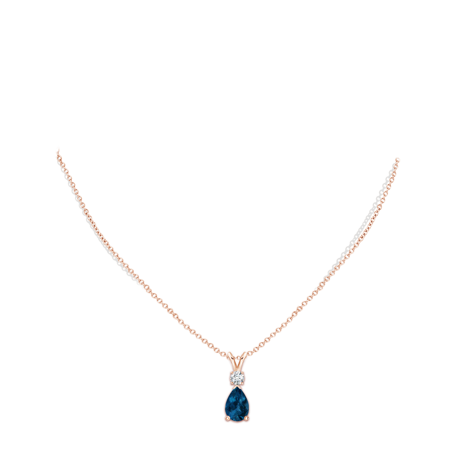 12x8mm AAA London Blue Topaz Teardrop Pendant with Diamond in Rose Gold pen