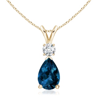 12x8mm AAAA London Blue Topaz Teardrop Pendant with Diamond in 9K Yellow Gold
