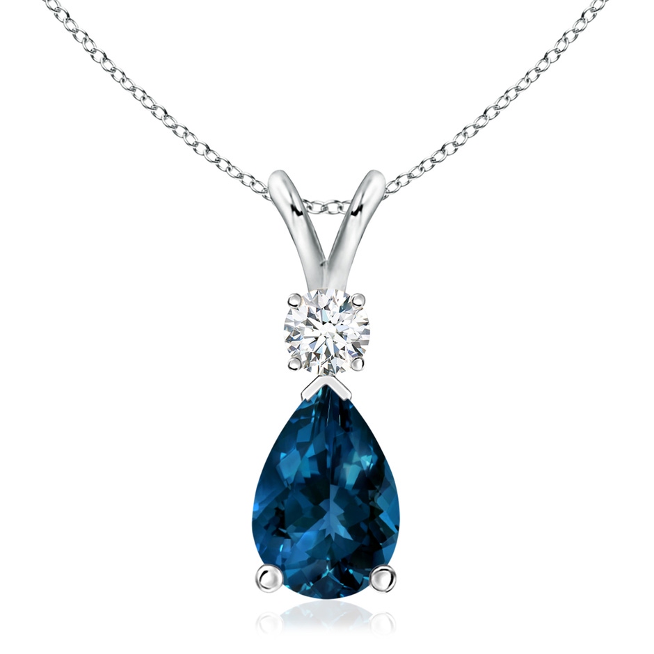 12x8mm AAAA London Blue Topaz Teardrop Pendant with Diamond in P950 Platinum 