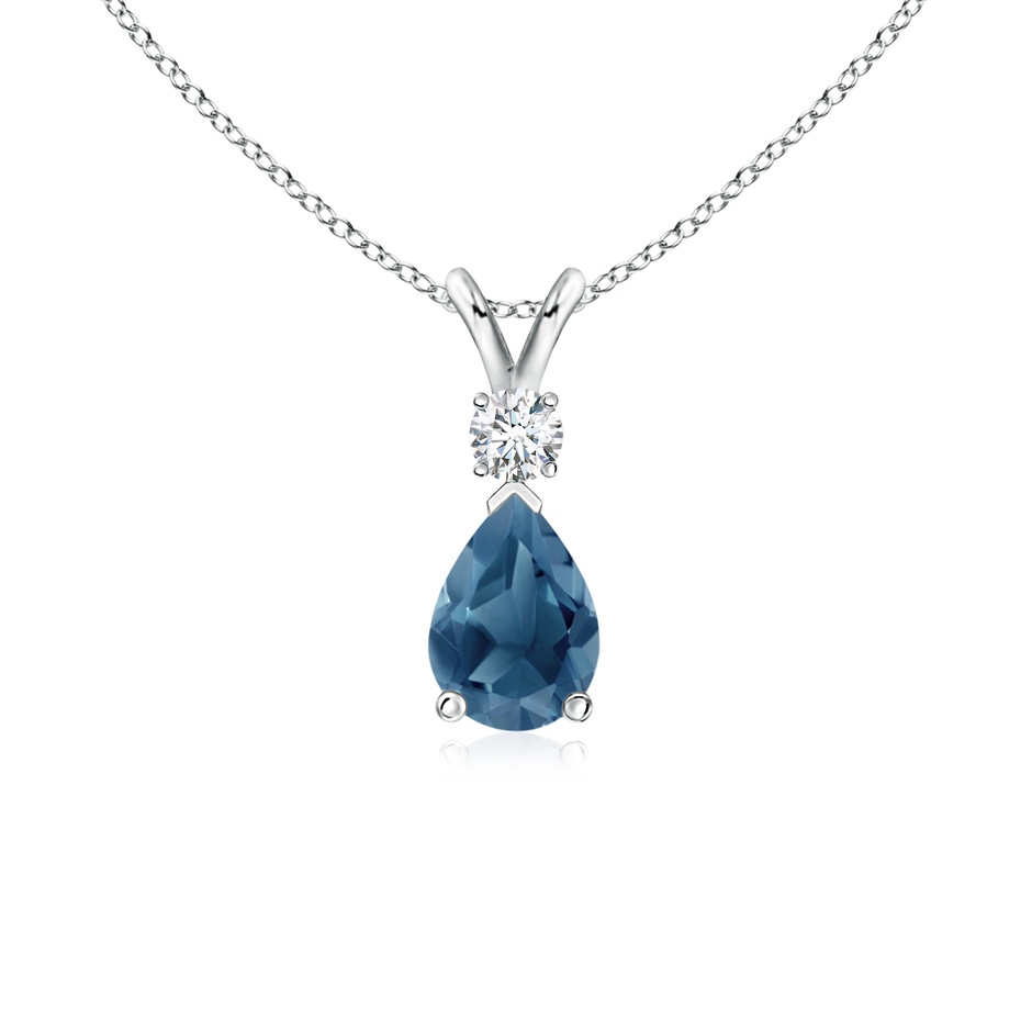 7x5mm A London Blue Topaz Teardrop Pendant with Diamond in P950 Platinum 