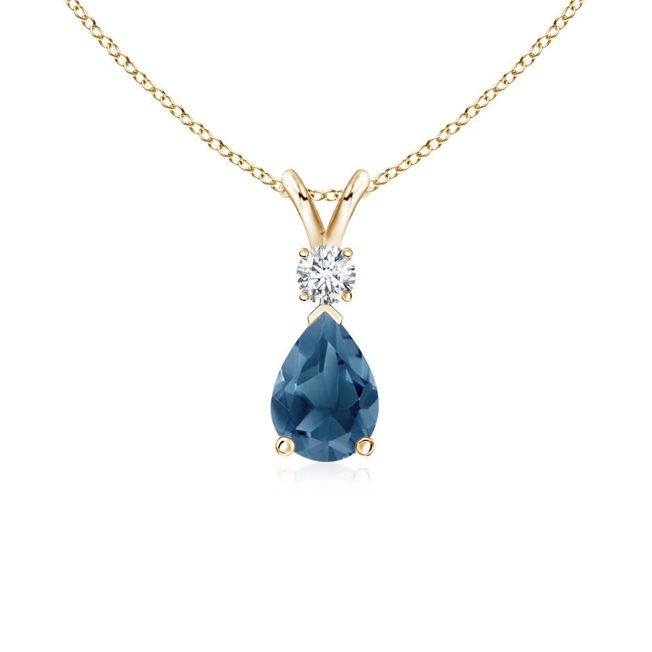 7x5mm A London Blue Topaz Teardrop Pendant with Diamond in Yellow Gold 