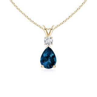7x5mm AAAA London Blue Topaz Teardrop Pendant with Diamond in 9K Yellow Gold