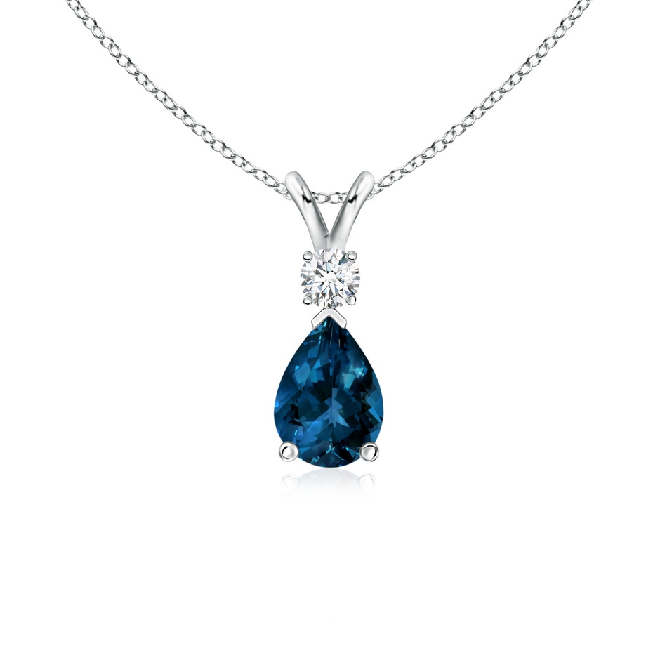 7x5mm AAAA London Blue Topaz Teardrop Pendant with Diamond in White Gold 