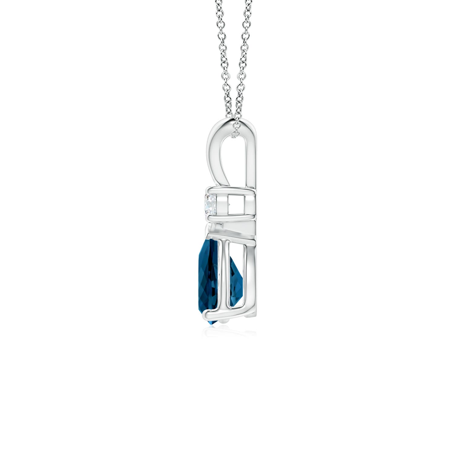 7x5mm AAAA London Blue Topaz Teardrop Pendant with Diamond in White Gold