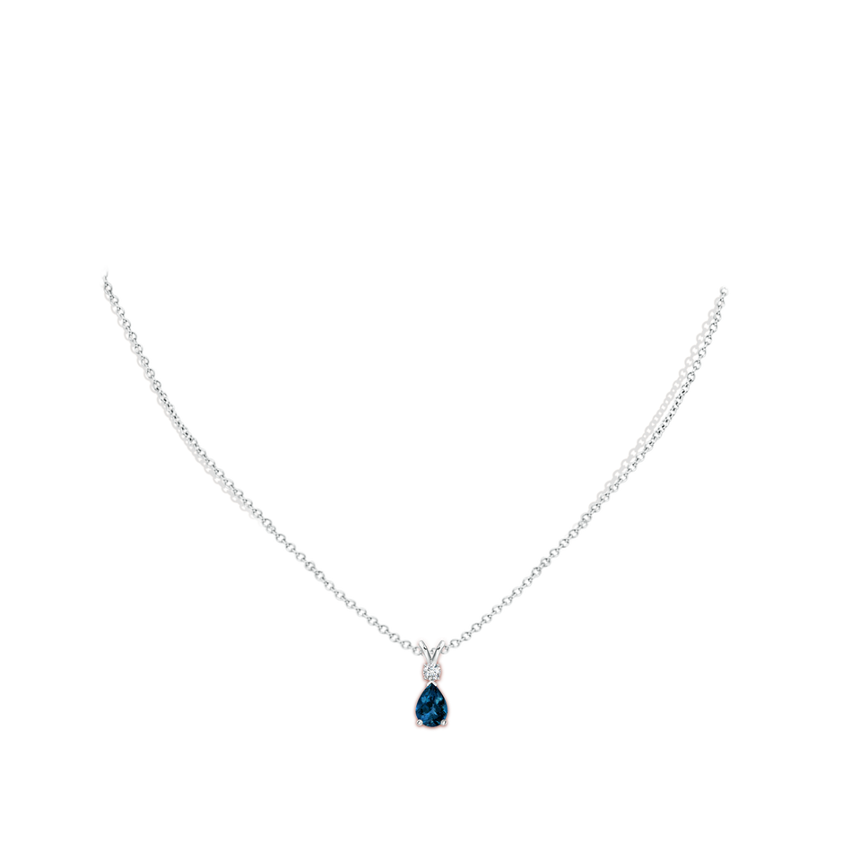 7x5mm AAAA London Blue Topaz Teardrop Pendant with Diamond in White Gold pen