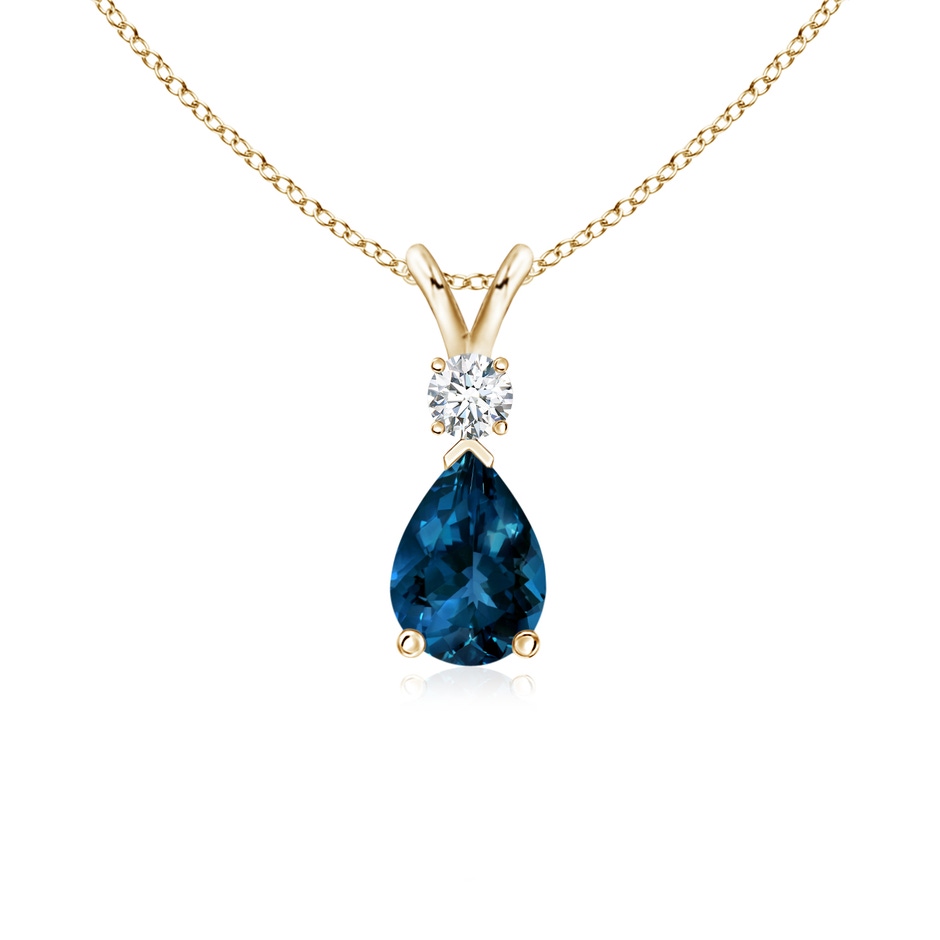7x5mm AAAA London Blue Topaz Teardrop Pendant with Diamond in Yellow Gold 