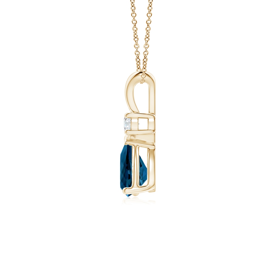 7x5mm AAAA London Blue Topaz Teardrop Pendant with Diamond in Yellow Gold side 199