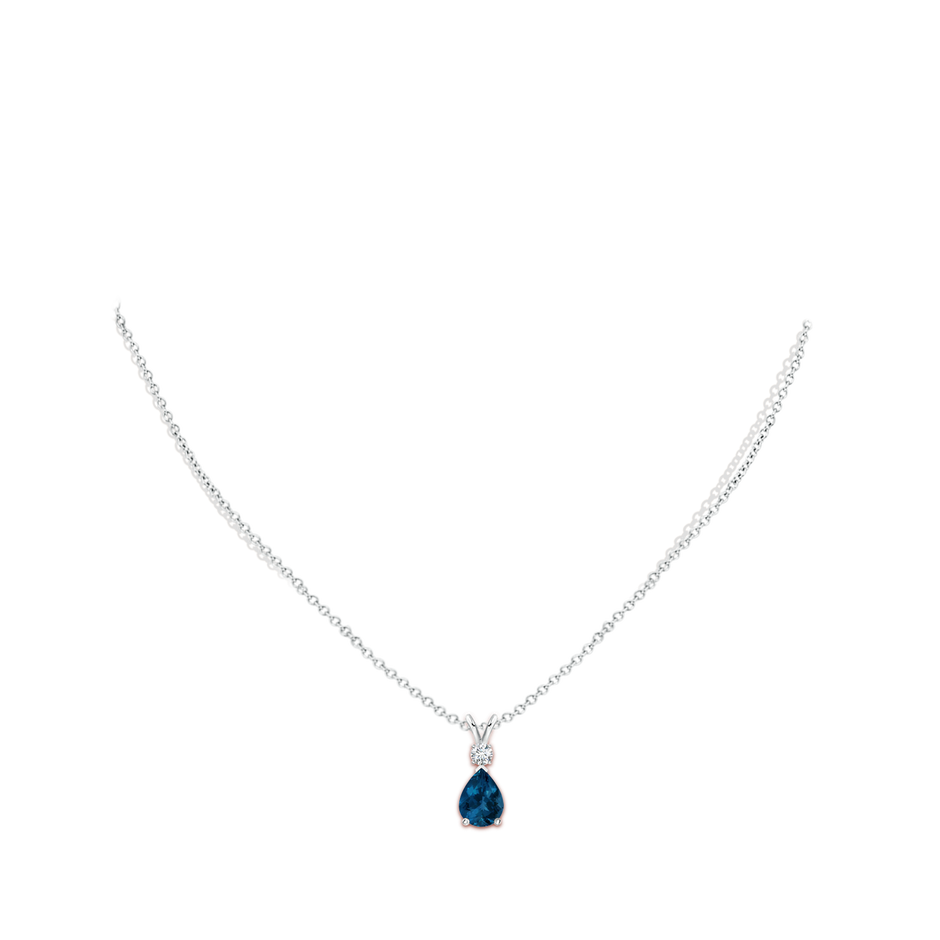 8x6mm AAA London Blue Topaz Teardrop Pendant with Diamond in White Gold body-neck