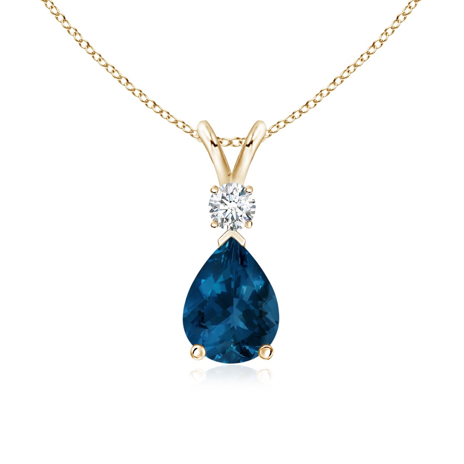 8x6mm AAA London Blue Topaz Teardrop Pendant with Diamond in Yellow Gold 