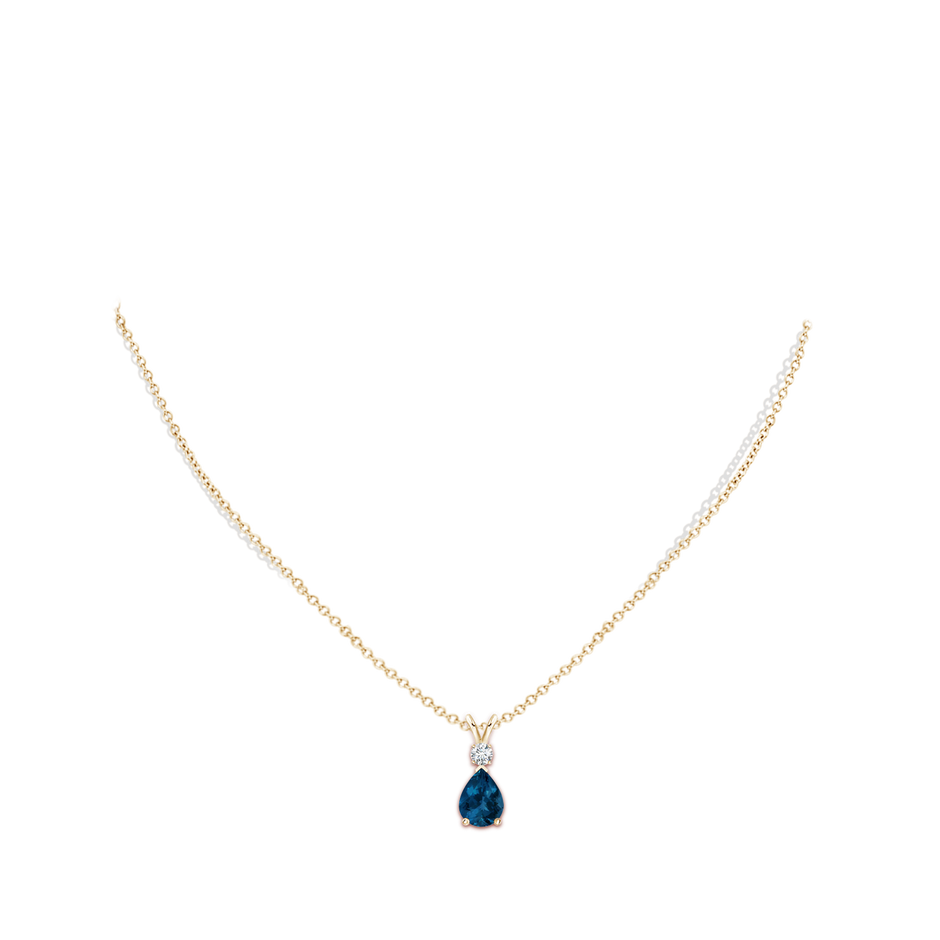 8x6mm AAA London Blue Topaz Teardrop Pendant with Diamond in Yellow Gold pen