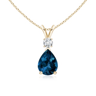 8x6mm AAAA London Blue Topaz Teardrop Pendant with Diamond in 9K Yellow Gold