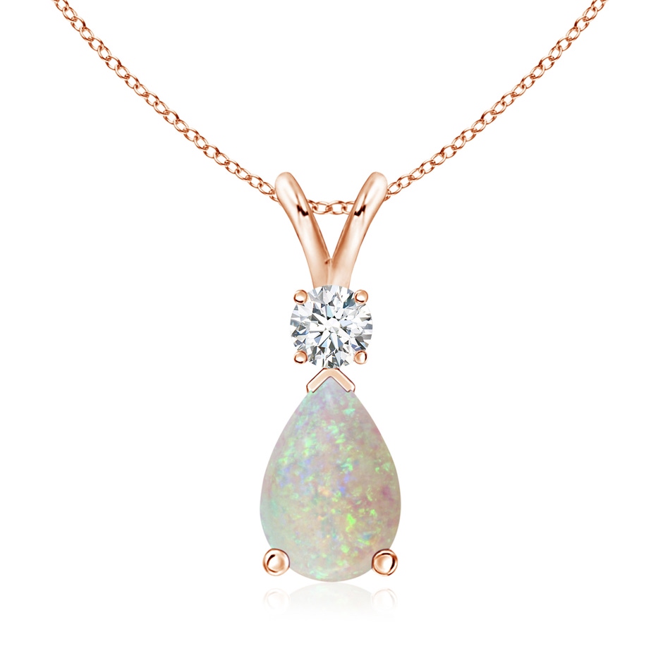 10x7mm AAA Prong-Set Opal Teardrop V-Bale Pendant with Diamond in 18K Rose Gold 