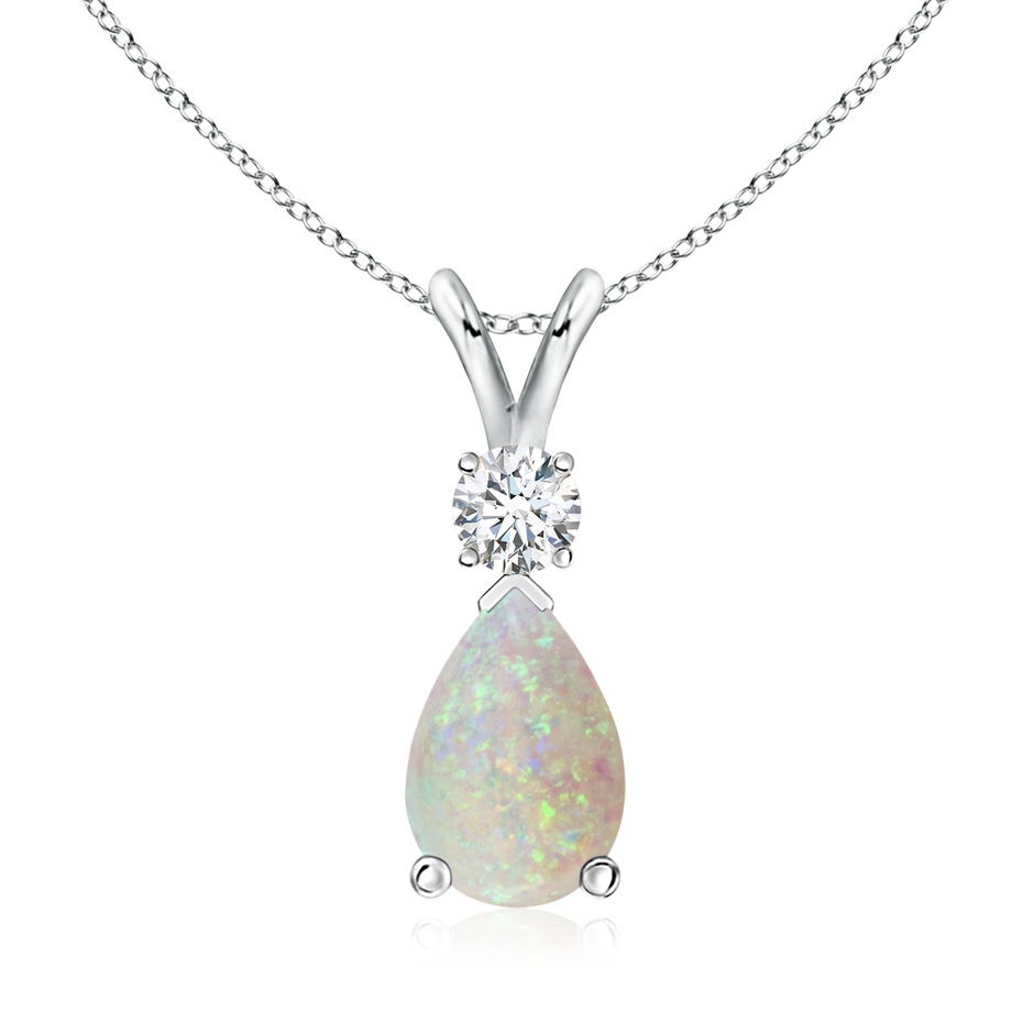 10x7mm AAA Prong-Set Opal Teardrop V-Bale Pendant with Diamond in White Gold 