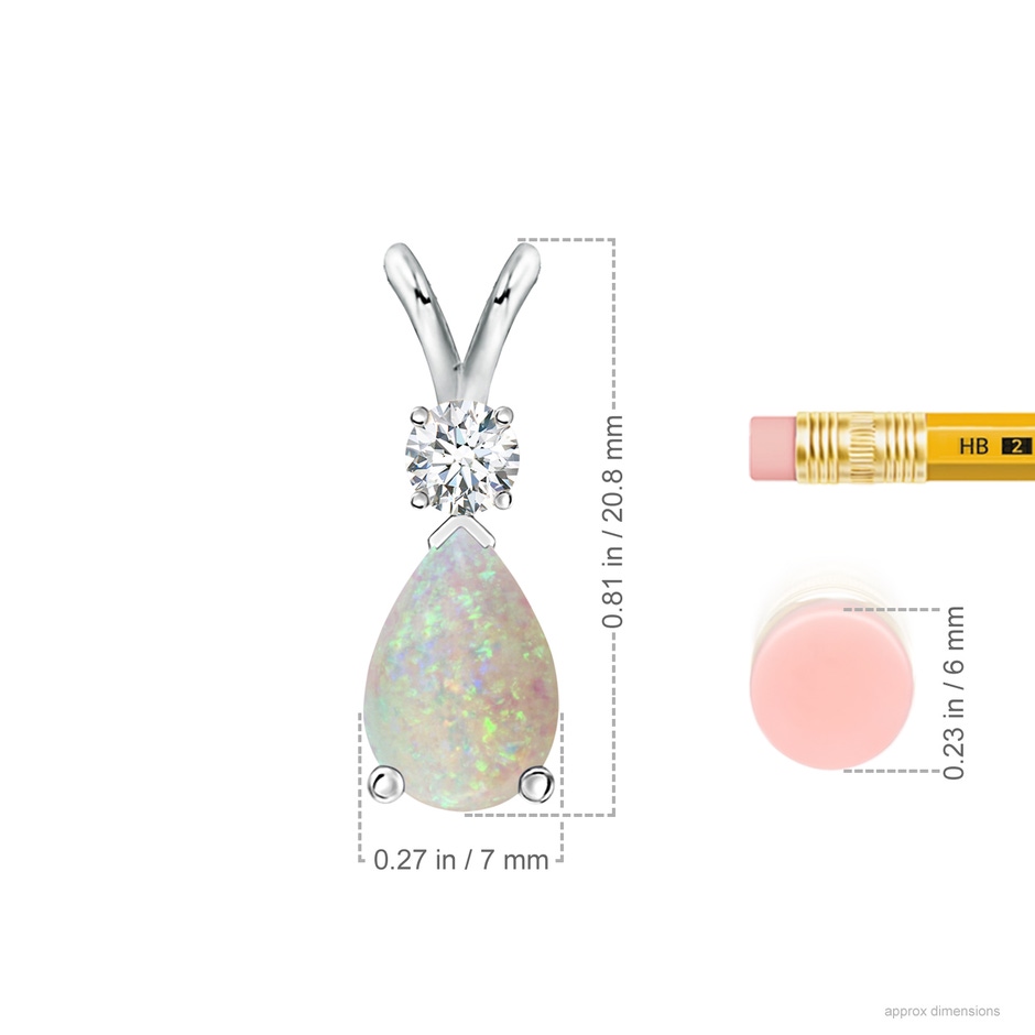 10x7mm AAA Prong-Set Opal Teardrop V-Bale Pendant with Diamond in White Gold ruler