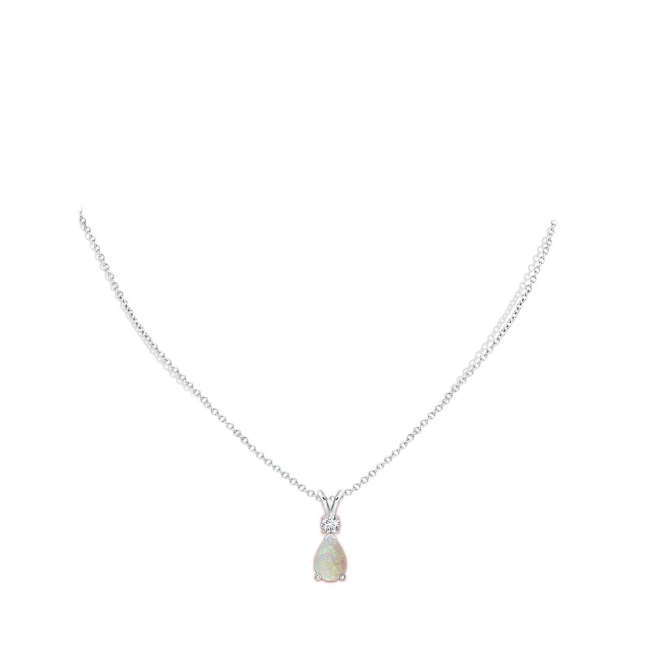 10x7mm AAA Prong-Set Opal Teardrop V-Bale Pendant with Diamond in White Gold pen