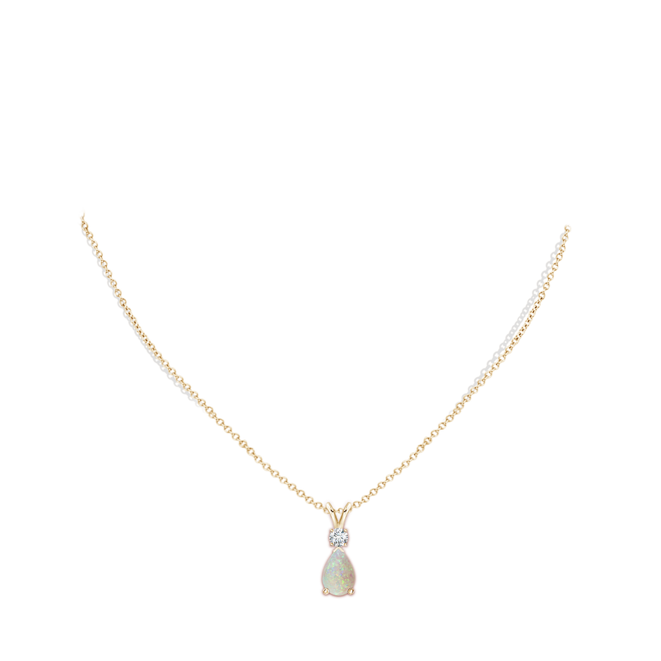 10x7mm AAA Prong-Set Opal Teardrop V-Bale Pendant with Diamond in Yellow Gold pen