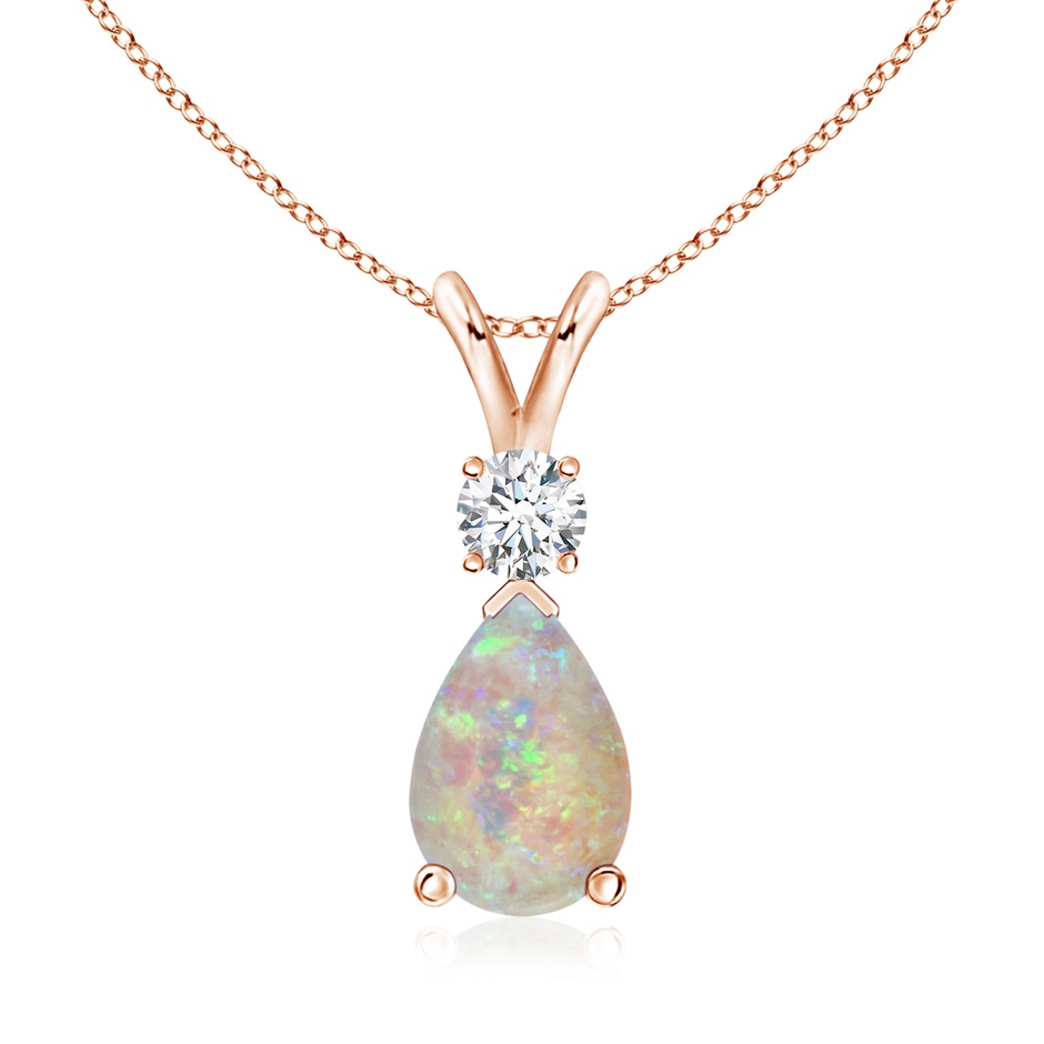 10x7mm AAAA Prong-Set Opal Teardrop V-Bale Pendant with Diamond in 18K Rose Gold 