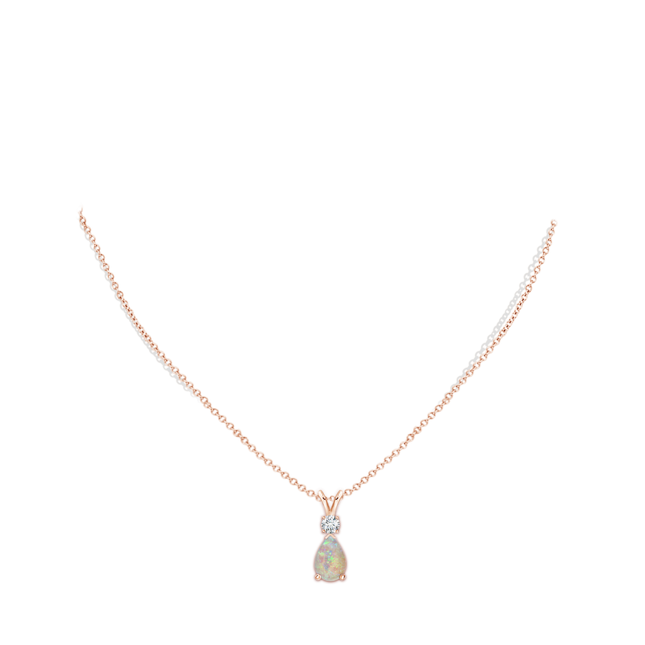 10x7mm AAAA Prong-Set Opal Teardrop V-Bale Pendant with Diamond in 18K Rose Gold pen