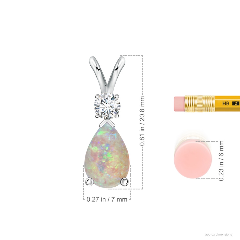 10x7mm AAAA Prong-Set Opal Teardrop V-Bale Pendant with Diamond in 18K White Gold ruler