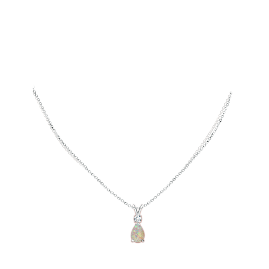 10x7mm AAAA Prong-Set Opal Teardrop V-Bale Pendant with Diamond in 18K White Gold pen