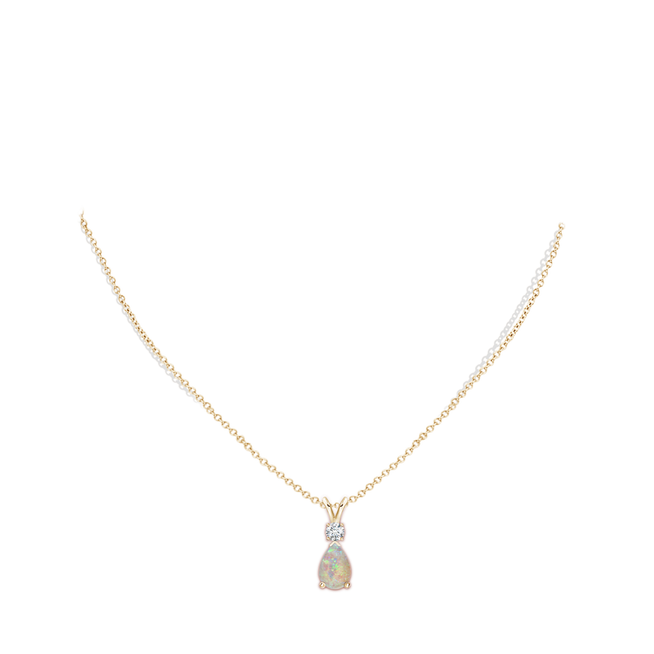 10x7mm AAAA Prong-Set Opal Teardrop V-Bale Pendant with Diamond in 18K Yellow Gold pen