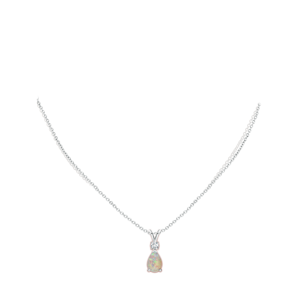 10x7mm AAAA Opal Teardrop Pendant with Diamond in P950 Platinum Body-Neck