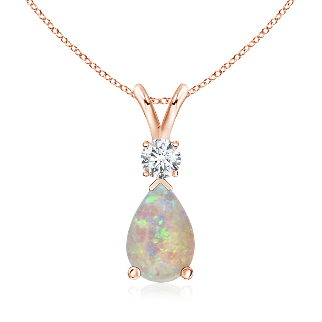 10x7mm AAAA Opal Teardrop Pendant with Diamond in Rose Gold