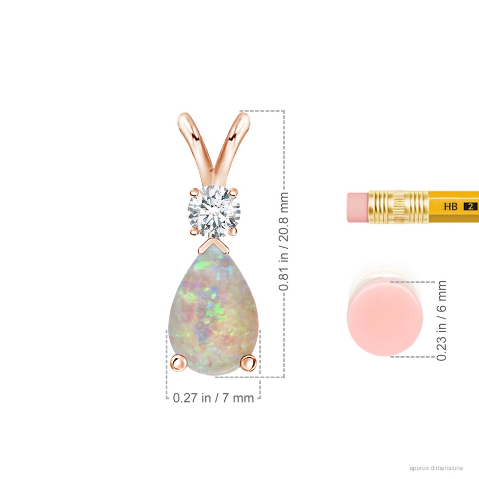 10x7mm AAAA Prong-Set Opal Teardrop V-Bale Pendant with Diamond in Rose Gold ruler