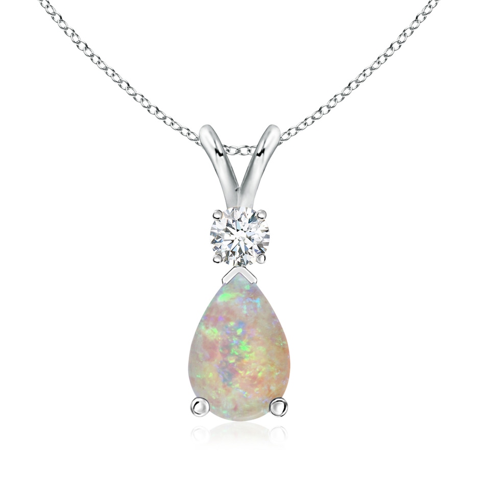 10x7mm AAAA Prong-Set Opal Teardrop V-Bale Pendant with Diamond in White Gold 