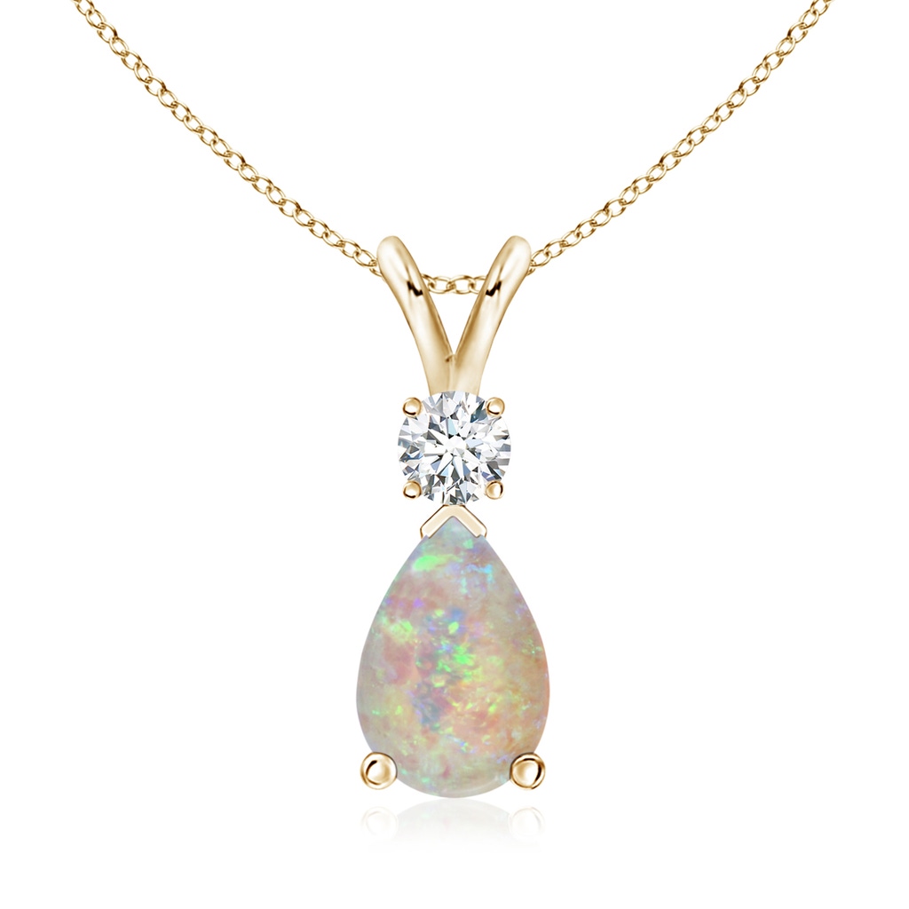 10x7mm AAAA Opal Teardrop Pendant with Diamond in Yellow Gold