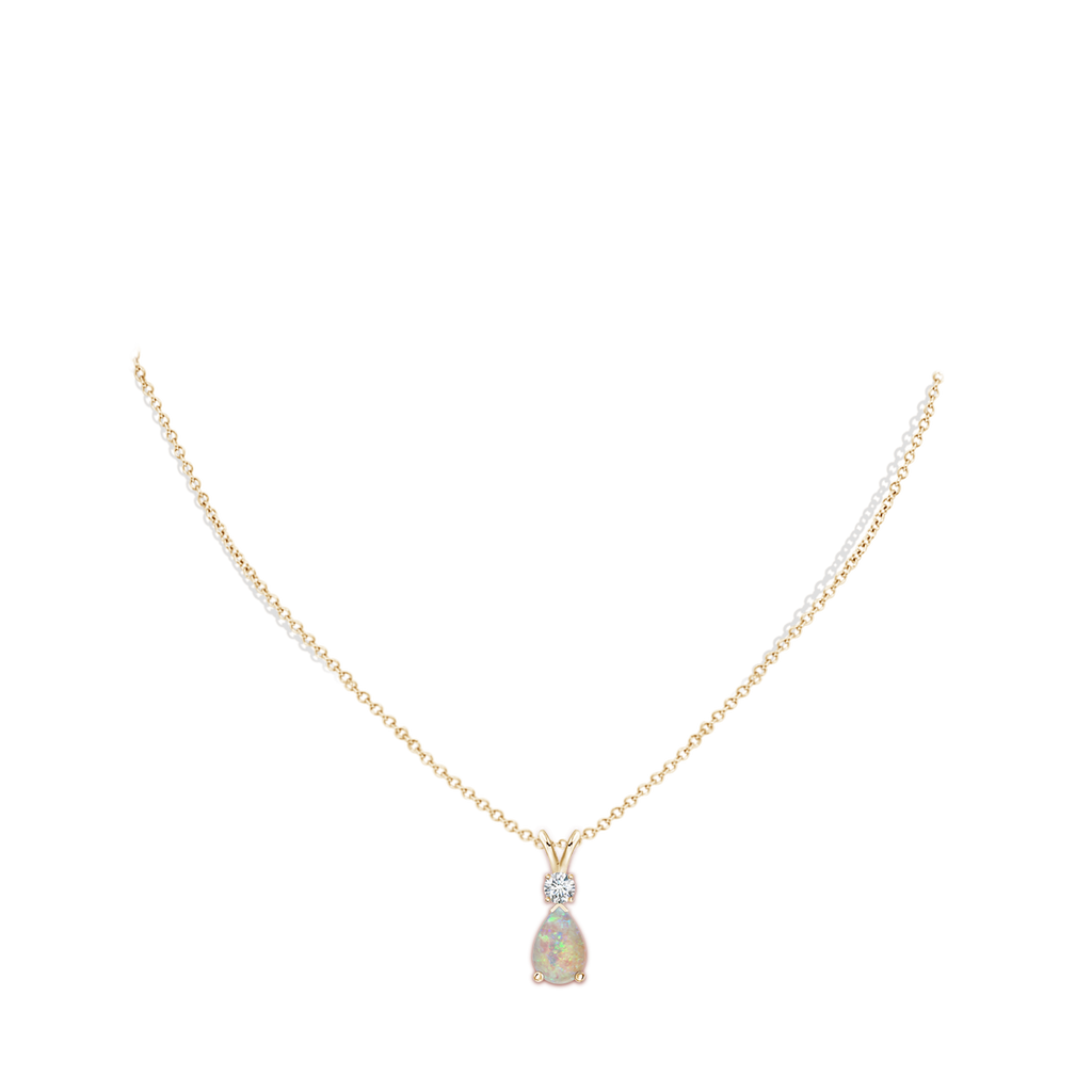 10x7mm AAAA Opal Teardrop Pendant with Diamond in Yellow Gold Body-Neck